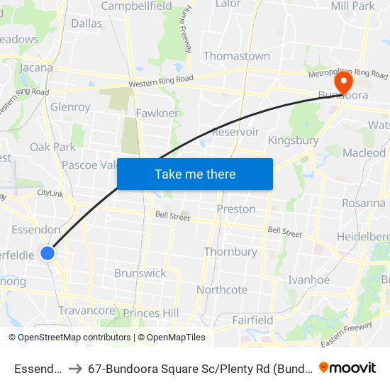 Essendon to 67-Bundoora Square Sc / Plenty Rd (Bundoora) map