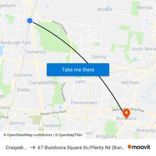 Craigieburn to 67-Bundoora Square Sc / Plenty Rd (Bundoora) map