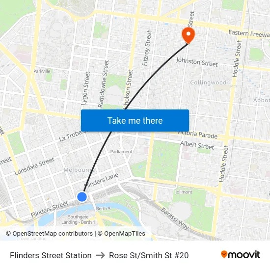 Flinders Street Station to Rose St/Smith St #20 map
