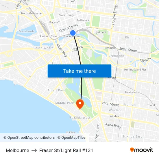 Melbourne to Fraser St/Light Rail #131 map