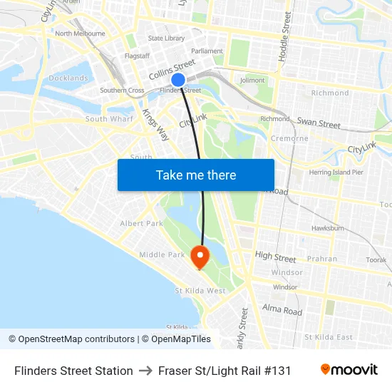 Flinders Street Station to Fraser St/Light Rail #131 map
