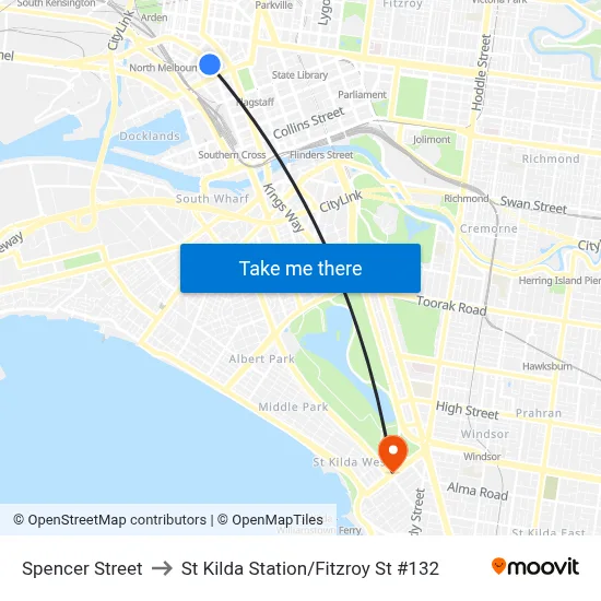 Spencer Street to St Kilda Station / Fitzroy St #132 map