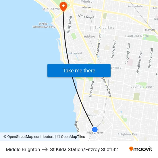 Middle Brighton to St Kilda Station / Fitzroy St #132 map