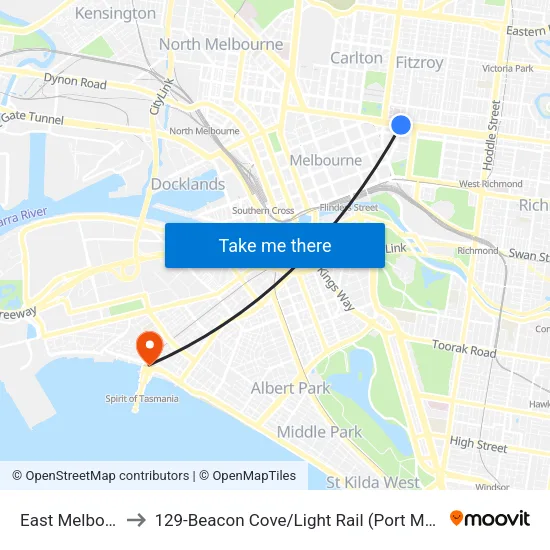 East Melbourne to 129-Beacon Cove / Light Rail (Port Melbourne) map