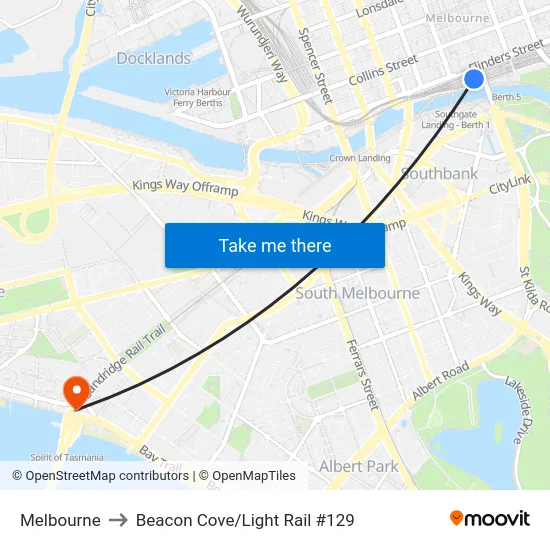 Melbourne to Beacon Cove/Light Rail #129 map
