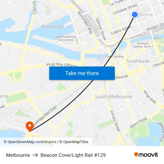 Melbourne to Beacon Cove/Light Rail #129 map