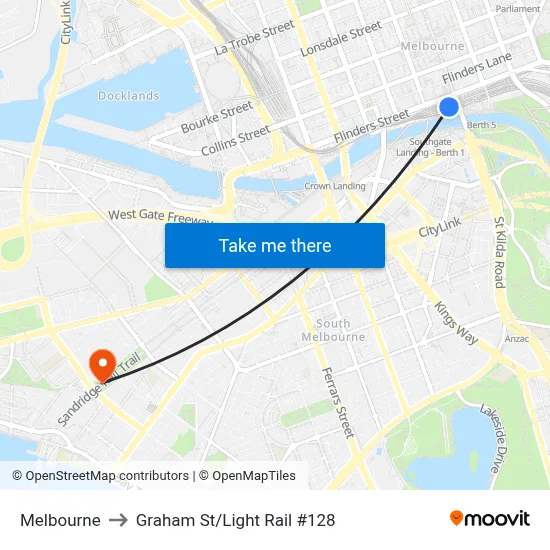 Melbourne to Graham St/Light Rail #128 map