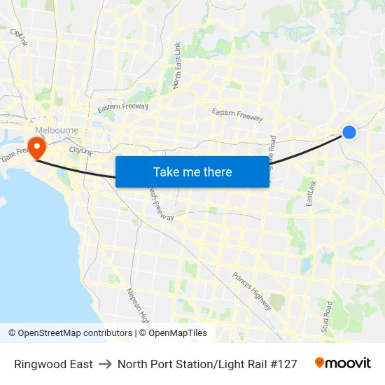 Ringwood East to North Port Station / Light Rail #127 map