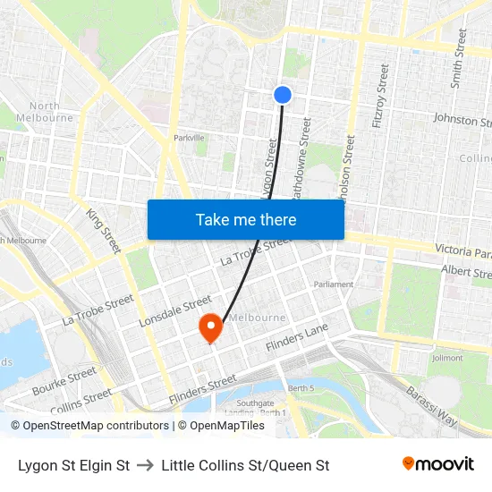 Lygon St Elgin St to Little Collins St/Queen St map