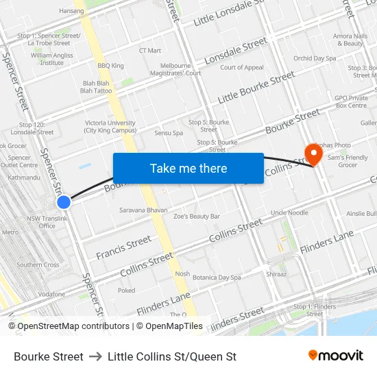 Bourke Street to Little Collins St/Queen St map