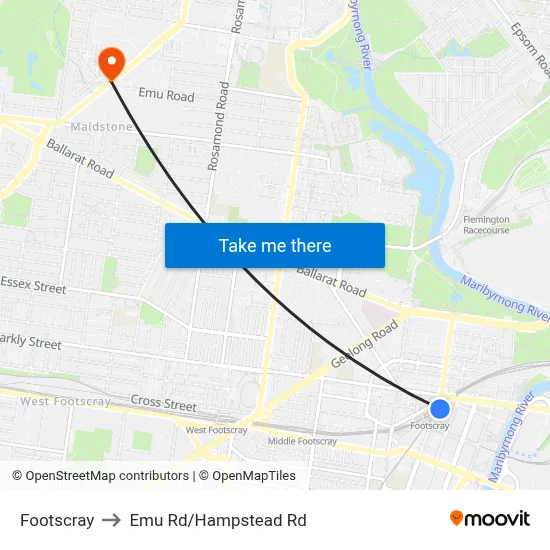Footscray to Emu Rd/Hampstead Rd map
