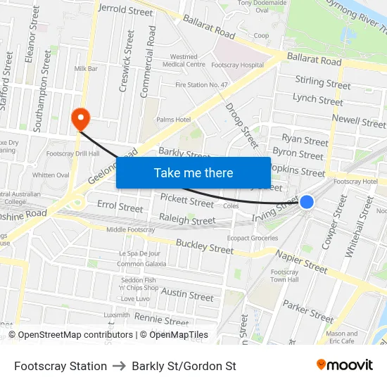Footscray Station to Barkly St/Gordon St map