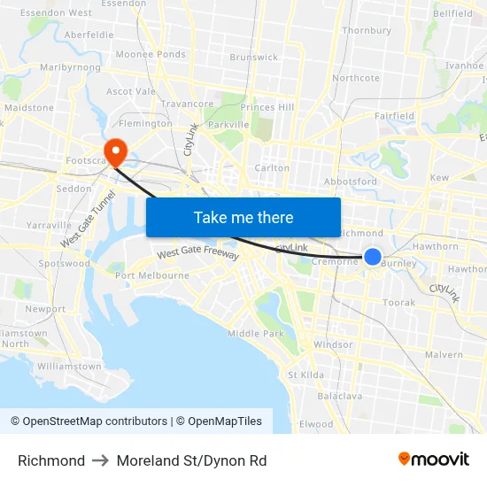 Richmond to Moreland St/Dynon Rd map