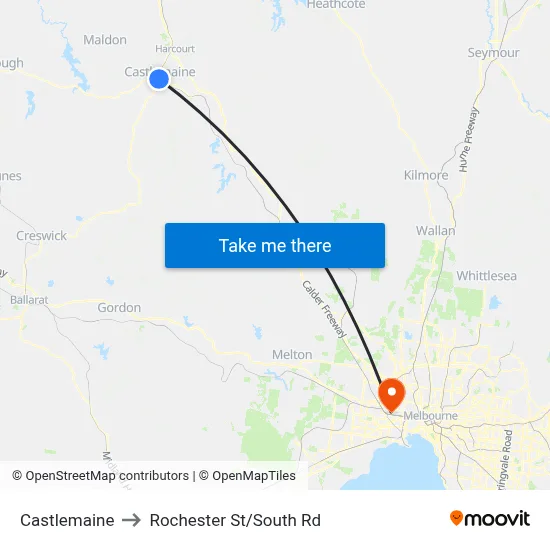 Castlemaine to Rochester St/South Rd map