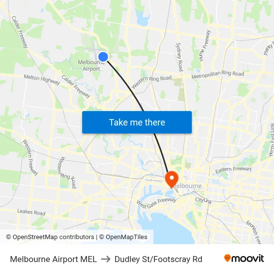 Melbourne Airport MEL to Dudley St/Footscray Rd map