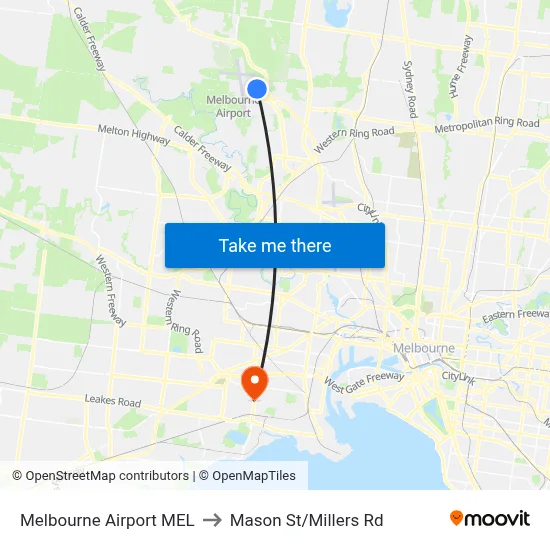 Melbourne Airport MEL to Mason St/Millers Rd map
