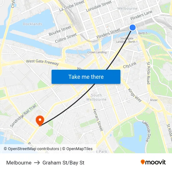 Melbourne to Graham St/Bay St map