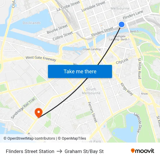 Flinders Street Station to Graham St/Bay St map