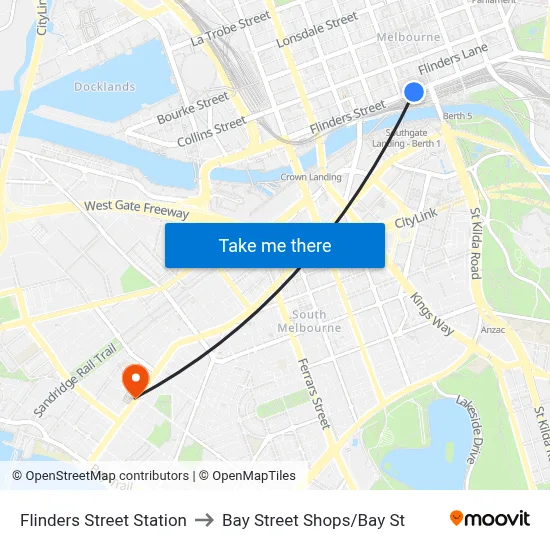 Flinders Street Station to Bay Street Shops/Bay St map