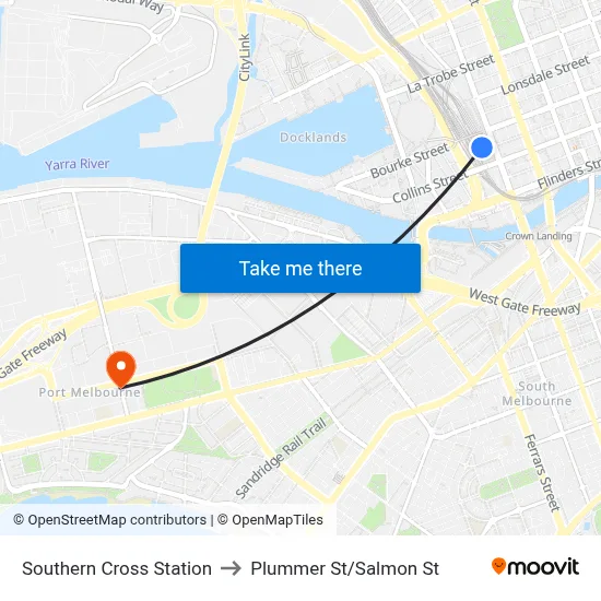 Southern Cross Station to Plummer St/Salmon St map