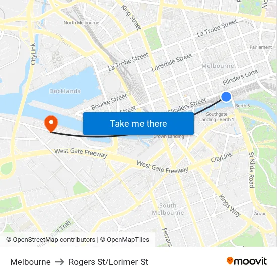 Melbourne to Rogers St/Lorimer St map