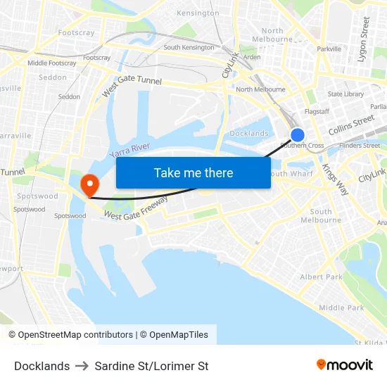 Docklands to Sardine St/Lorimer St map