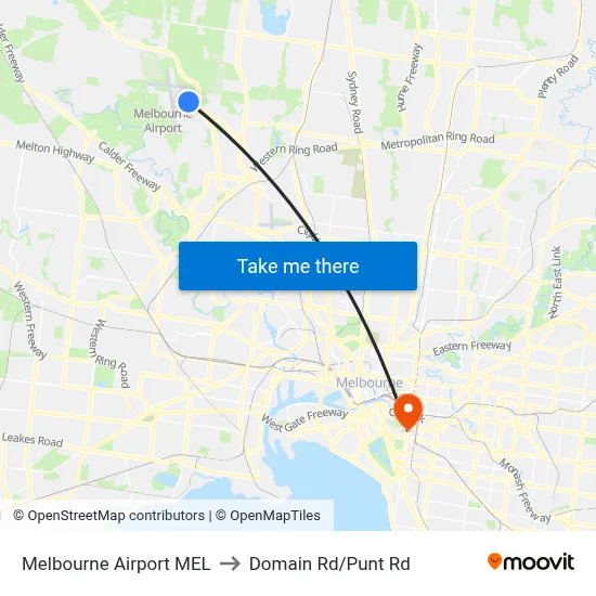 Melbourne Airport MEL to Domain Rd/Punt Rd map