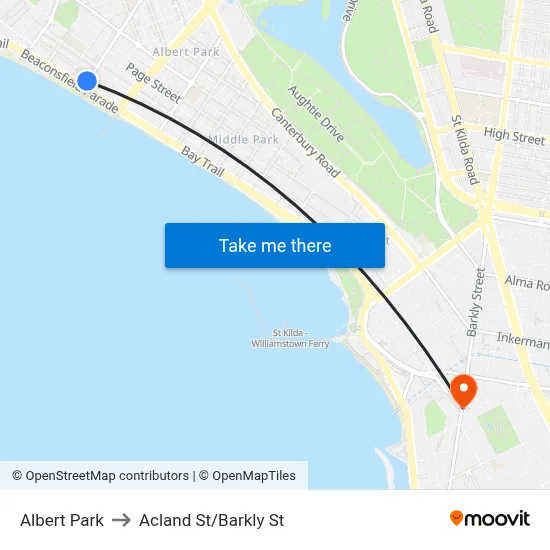 Albert Park to Acland St/Barkly St map