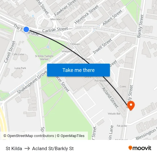 St Kilda to Acland St/Barkly St map