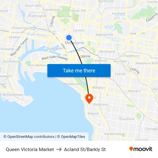 Queen Victoria Market to Acland St/Barkly St map