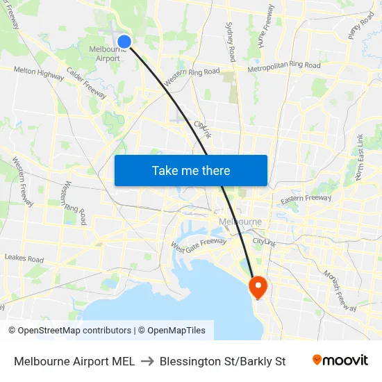 Melbourne Airport MEL to Blessington St/Barkly St map