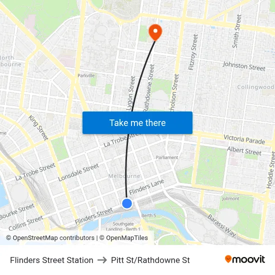 Flinders Street Station to Pitt St/Rathdowne St map