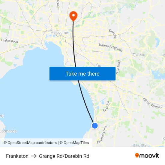 Frankston to Grange Rd/Darebin Rd map
