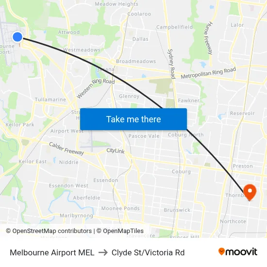 Melbourne Airport MEL to Clyde St/Victoria Rd map