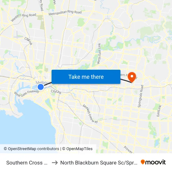 Southern Cross Station to North Blackburn Square Sc / Springfield Rd map