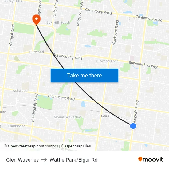 Glen Waverley to Wattle Park/Elgar Rd map