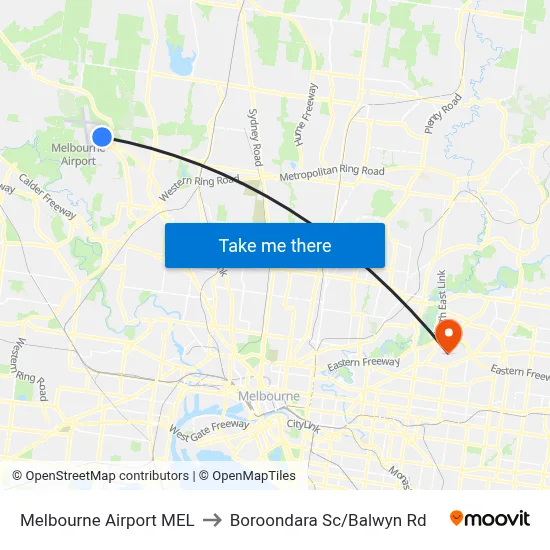 Melbourne Airport MEL to Boroondara Sc/Balwyn Rd map