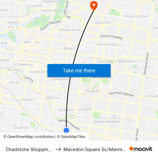 Chadstone Shopping Centre to Macedon Square Sc / Manningham Rd map