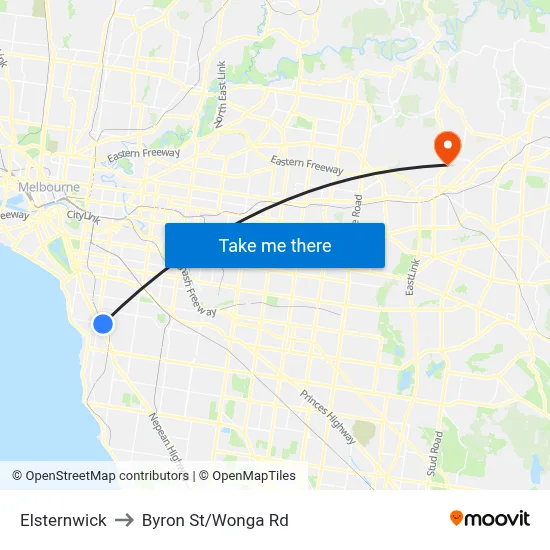 Elsternwick to Byron St/Wonga Rd map