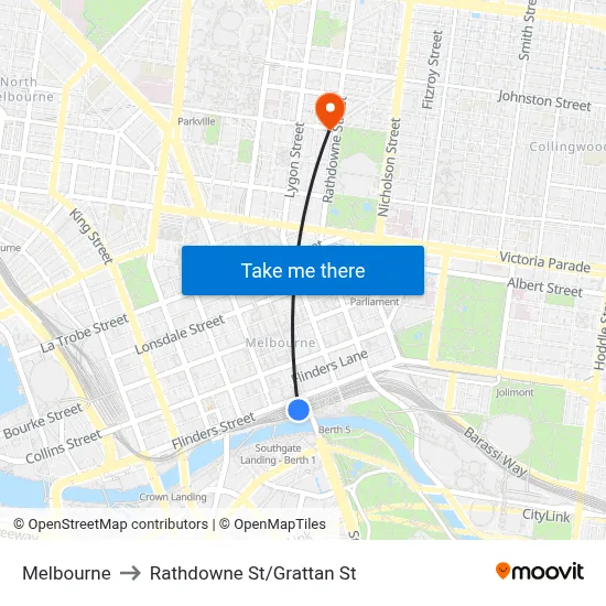 Melbourne to Rathdowne St/Grattan St map