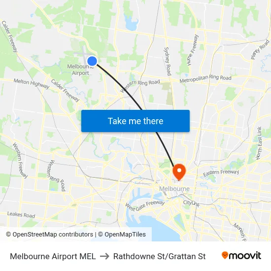Melbourne Airport MEL to Rathdowne St/Grattan St map