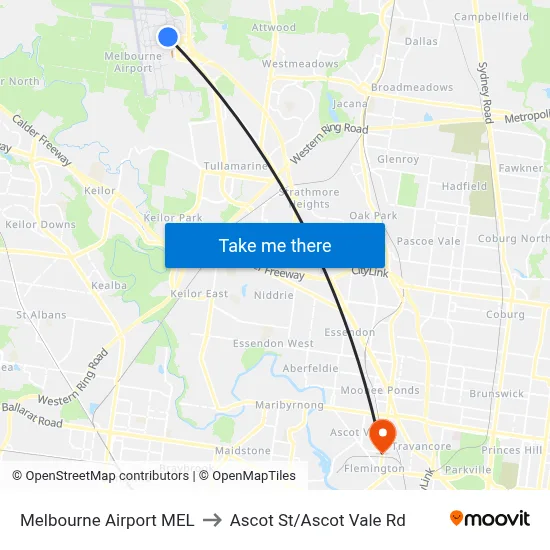Melbourne Airport MEL to Ascot St/Ascot Vale Rd map