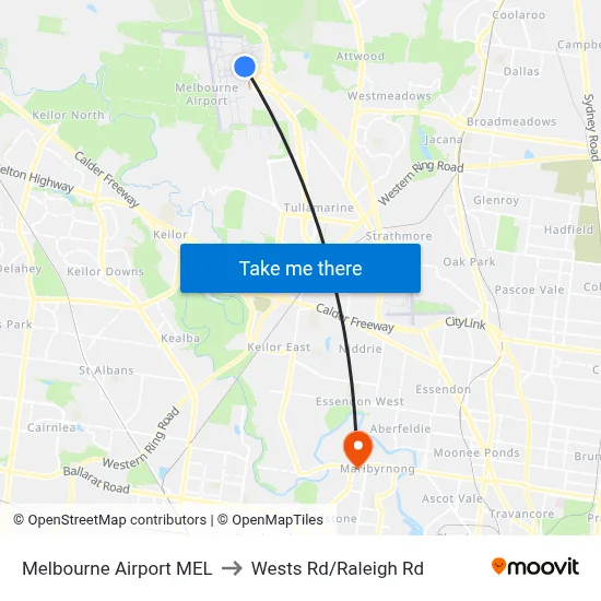 Melbourne Airport MEL to Wests Rd/Raleigh Rd map