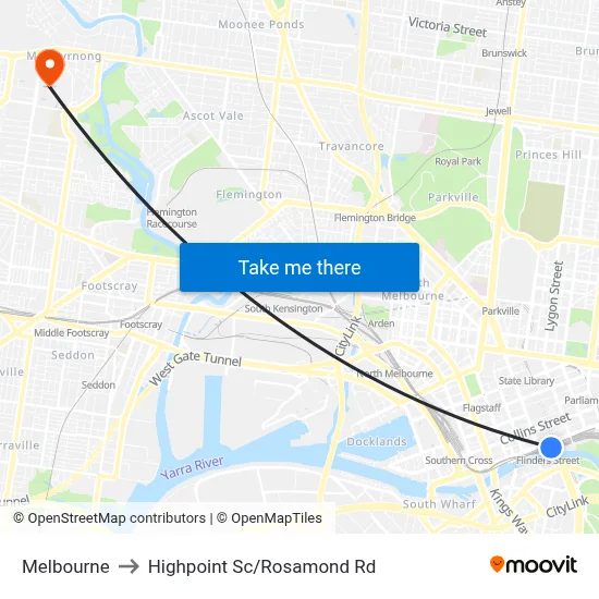 Melbourne to Highpoint Sc/Rosamond Rd map