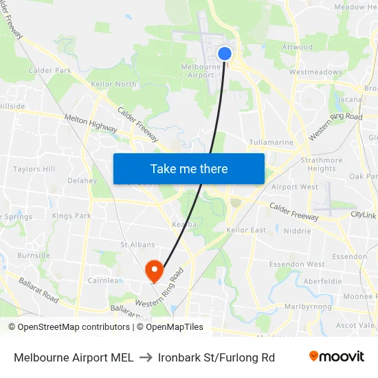 Melbourne Airport MEL to Ironbark St/Furlong Rd map