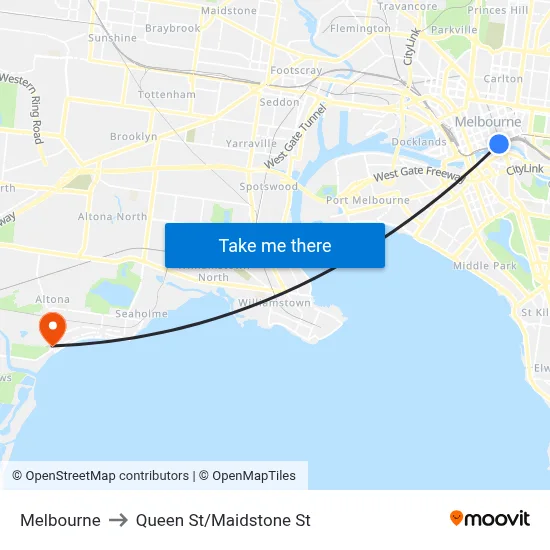 Melbourne to Queen St/Maidstone St map