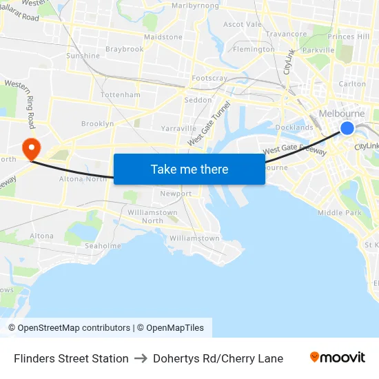 Flinders Street Station to Dohertys Rd/Cherry Lane map