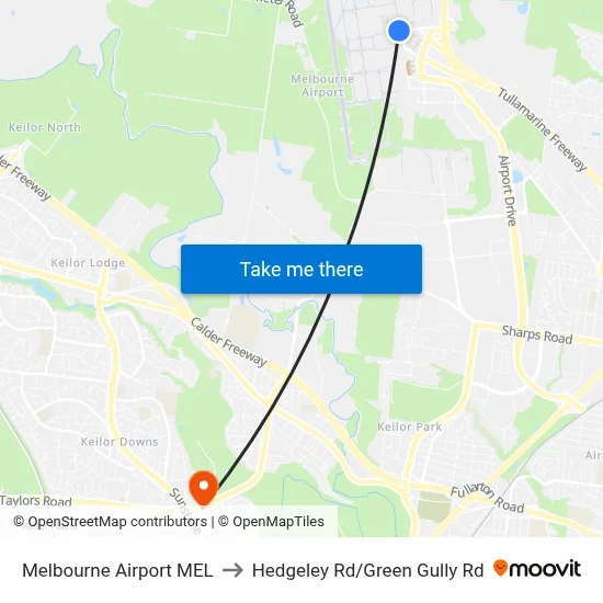 Melbourne Airport MEL to Hedgeley Rd/Green Gully Rd map