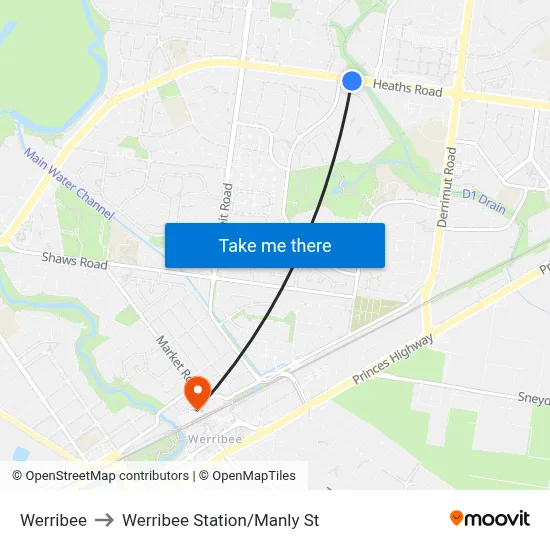 Werribee to Werribee Station/Manly St map