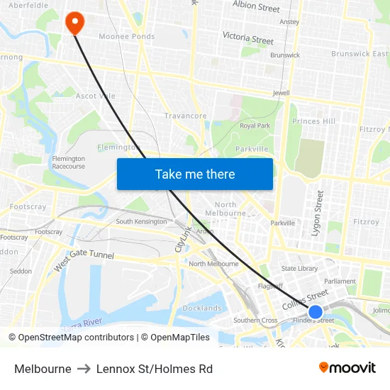 Melbourne to Lennox St/Holmes Rd map